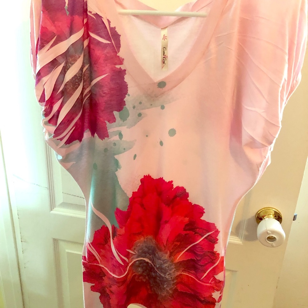 Light pink floral short sleeve shirt